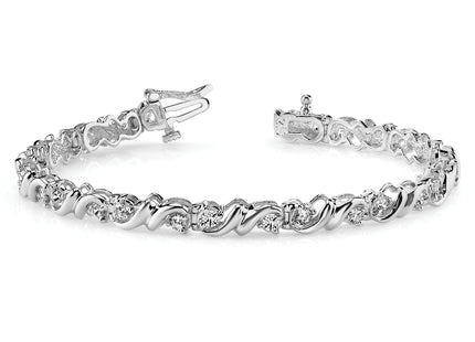 14k White Gold Holds 2.88 carat 28- Round Diamond Fancy Swirl Tennis Bracelet Mounting