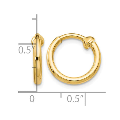 14K Non-Pierced Hoop Earrings, 10 x 2mm