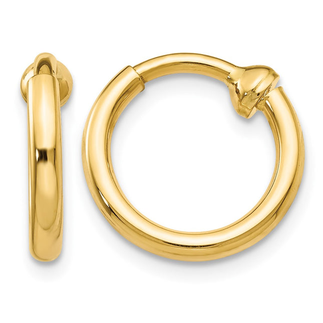 14K Non-Pierced Hoop Earrings, 10 x 2mm