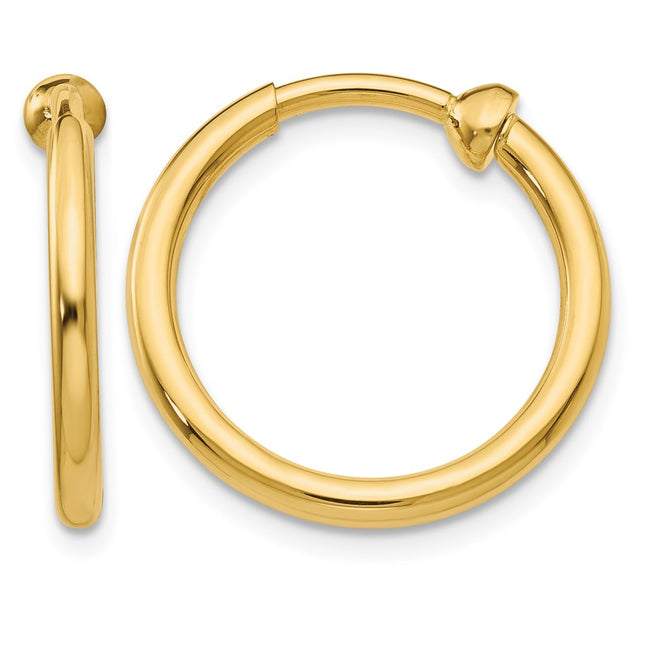 14K Non-Pierced Hoop Earrings, 15 x 2mm