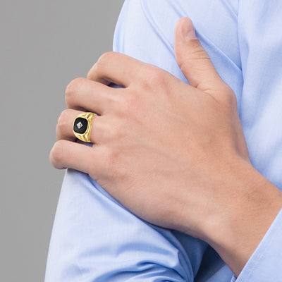 14K AA Diamond & Onyx Men's Ring
