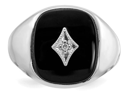 IB Goodman 14K White Gold Cushion Onyx and AA Diamond Men's Signet Ring, view 4