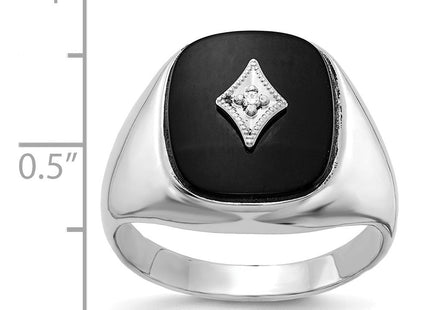 IB Goodman 14K White Gold Cushion Onyx and AA Diamond Men's Signet Ring, view 6