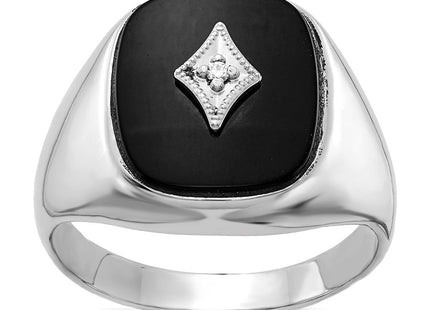 IB Goodman 14K White Gold Cushion Onyx and AA Diamond Men's Signet Ring