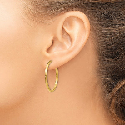 14K Non-Pierced Hoop Earrings, 25 x 2mm