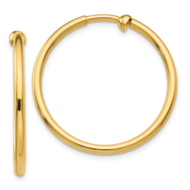 14K Non-Pierced Hoop Earrings, 25 x 2mm