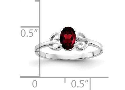 14K White Gold 6x4mm Oval Garnet Scroll Ring, view 3