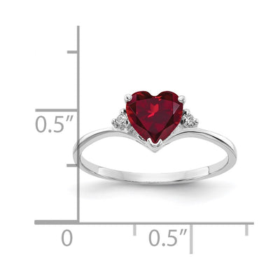 14K White Gold Heart Created Ruby Diamond ring