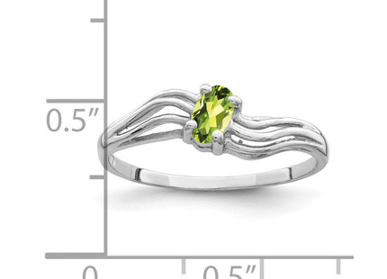 14K White Gold 5x3mm Oval Peridot Wave Ring, view 3