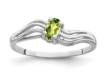 14K White Gold 5x3mm Oval Peridot Wave Ring