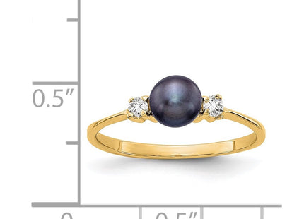 14K 5mm Black Freshwater Cultured Pearl and 1/15 carat AAA Diamond Ring, view 3