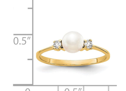 14K 5mm White Freshwater Cultured Pearl and 1/15 carat AAA Diamond Ring, view 6