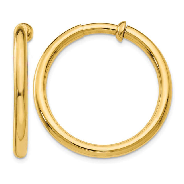 14K Non-Pierced Hoop Earrings, 25 x 3mm