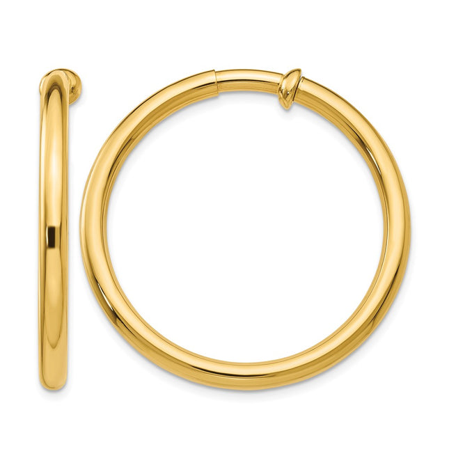14K Non-Pierced Hoop Earrings, 30 x 3mm