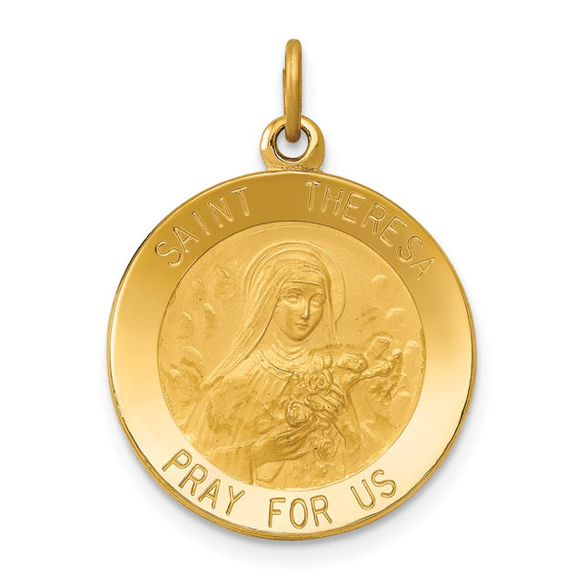 14k Saint Theresa Medal Charm, 26 x 19mm