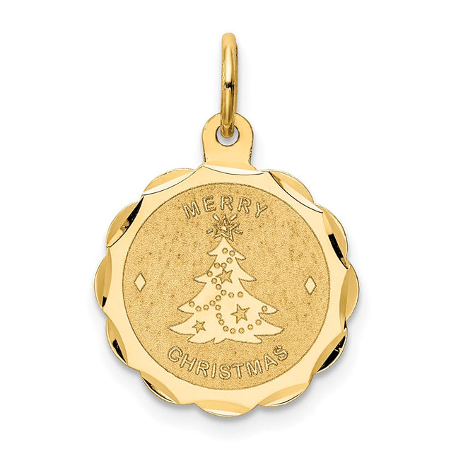 14k Merry Christmas Disc Charm, 21 x 15mm