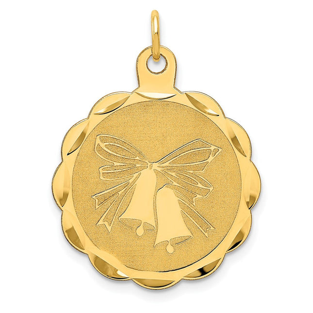 14K Wedding Bells Engraveable Disc Charm, 27 x 23mm