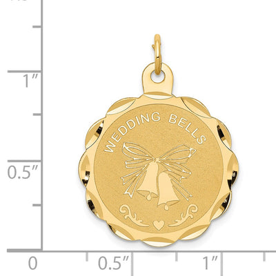 14K Wedding Bells Engraveable Disc Charm, 28 x 23mm