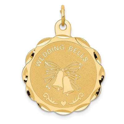 14K Wedding Bells Engraveable Disc Charm, 28 x 23mm