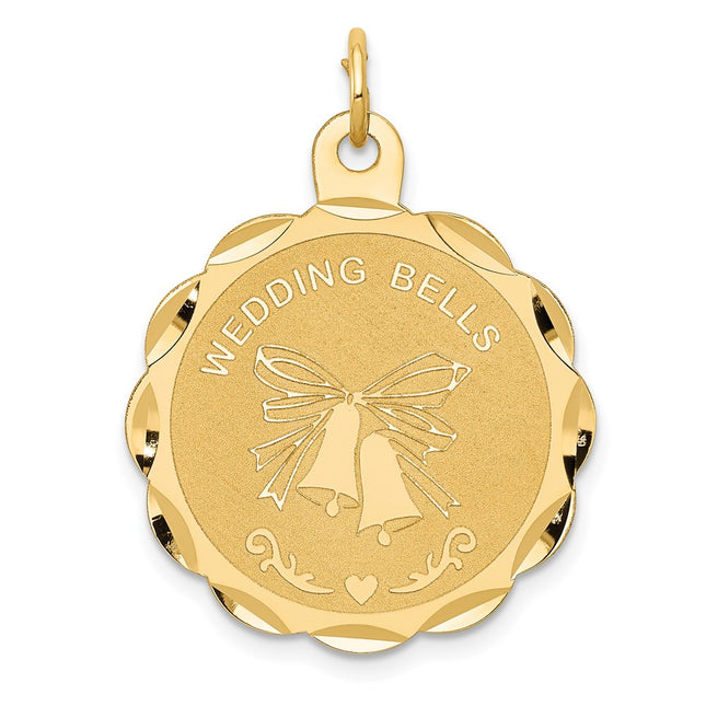 14K Wedding Bells Engraveable Disc Charm, 28 x 23mm