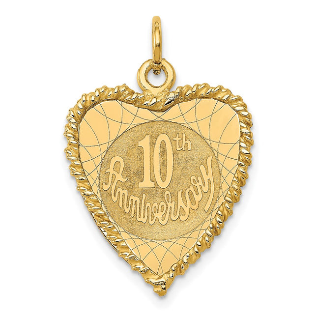 14K Happy 10th Anniversary Charm, 26 x 19mm