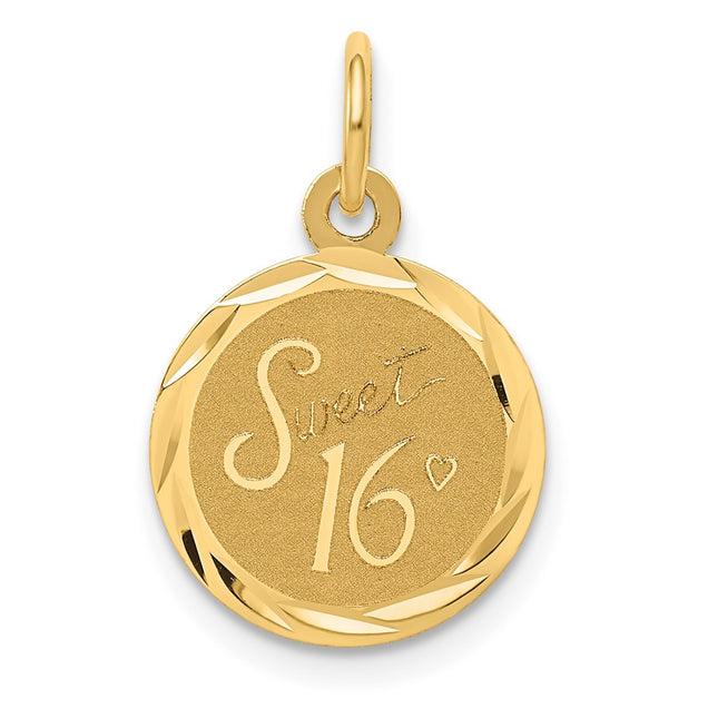 14k Sweet 16 Disc Charm, 18 x 12mm