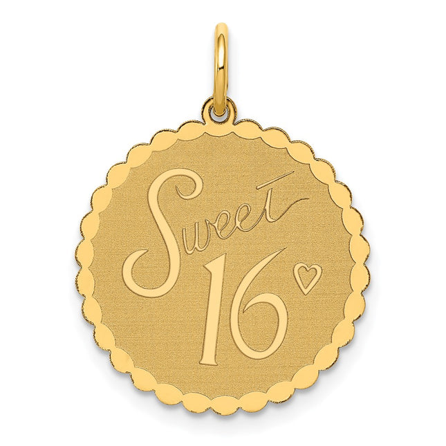 14k Sweet 16 Disc Charm, 23 x 18mm