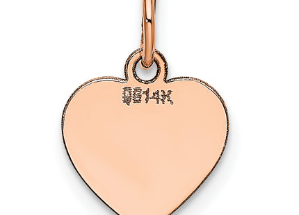 14K Rose Polished Heart Shaped Disc Pendant, 15 x 10mm