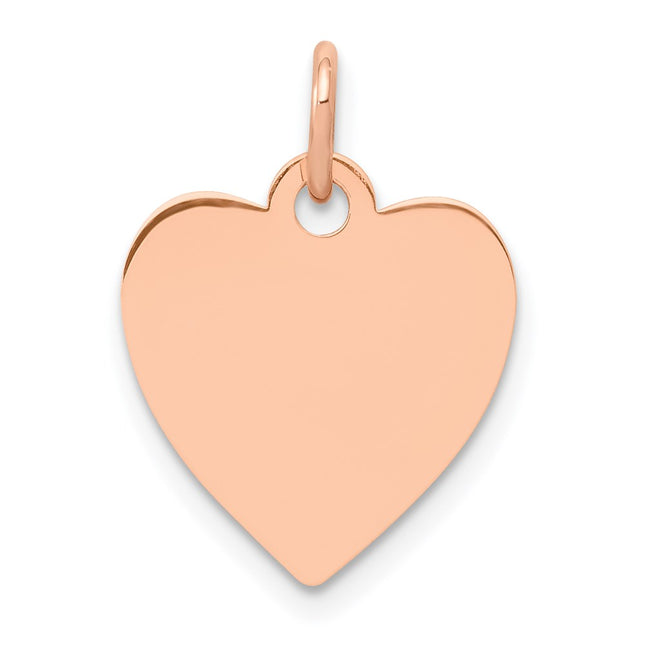 14K Rose Polished Heart Shaped Disc Pendant, 18 x 13mm