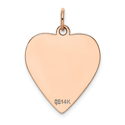 14K Rose Polished Heart Shaped Disc Pendant, 27 x 19mm