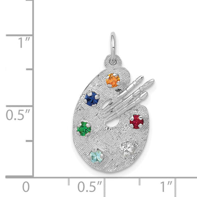 14K White Gold Artist Palette with CZ Stones Charm