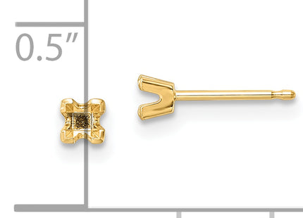 14k Princess-cut Stud Earring Mountings, 2.75 x 2.75mm