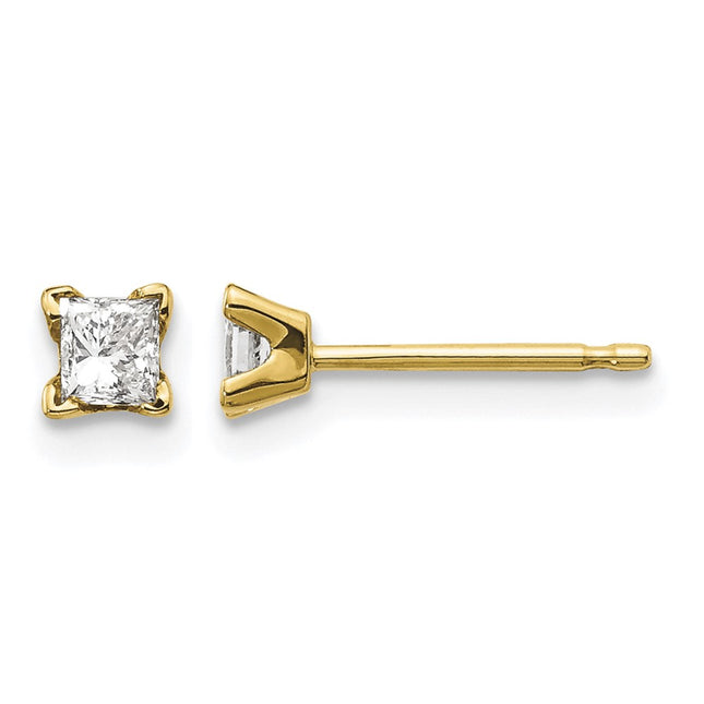 14k VS Quality Complete Princess-cut Diamond Earrings, 2.75 x 2.75mm