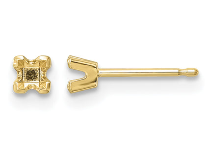 14k Princess-cut Stud Earring Mountings, 2.75 x 2.75mm (XAP1)