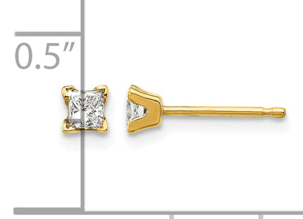 14k Princess-cut Stud Earring Mountings, 3 x 3mm