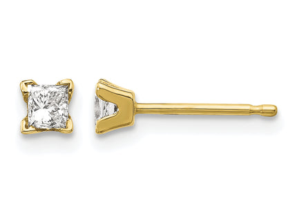 14k Princess-cut Stud Earring Mountings, 3 x 3mm