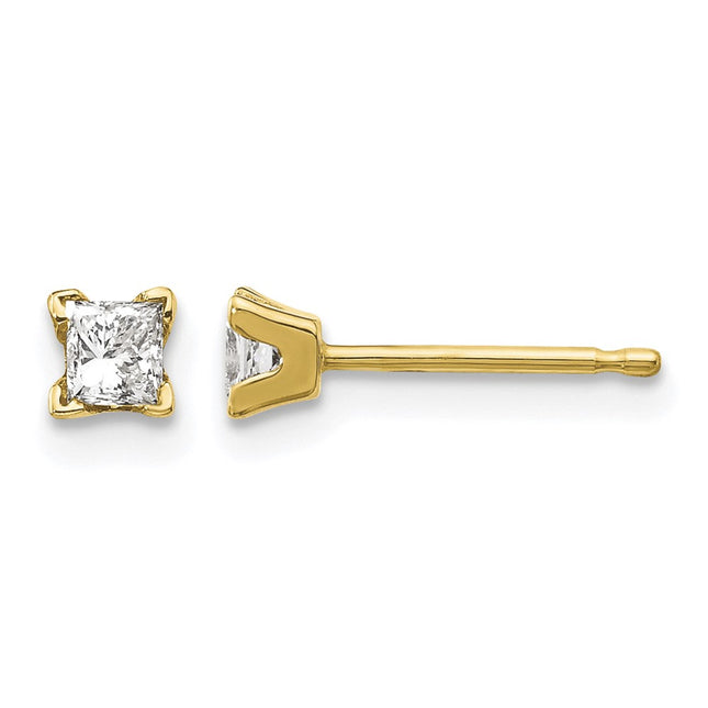 14k VS Quality Complete Princess-cut Diamond Earrings, 3 x 3mm