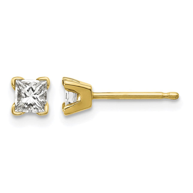 14k VS Quality Complete Princess-cut Diamond Earrings, 3.25 x 3.25mm