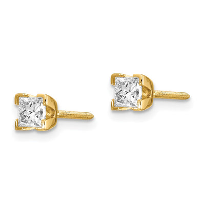 14K VS Quality Complete Princess-cut Diamond Earrings, 3.5 x 3.5mm