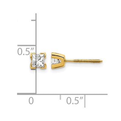 14K VS Quality Complete Princess-cut Diamond Earrings, 3.5 x 3.5mm