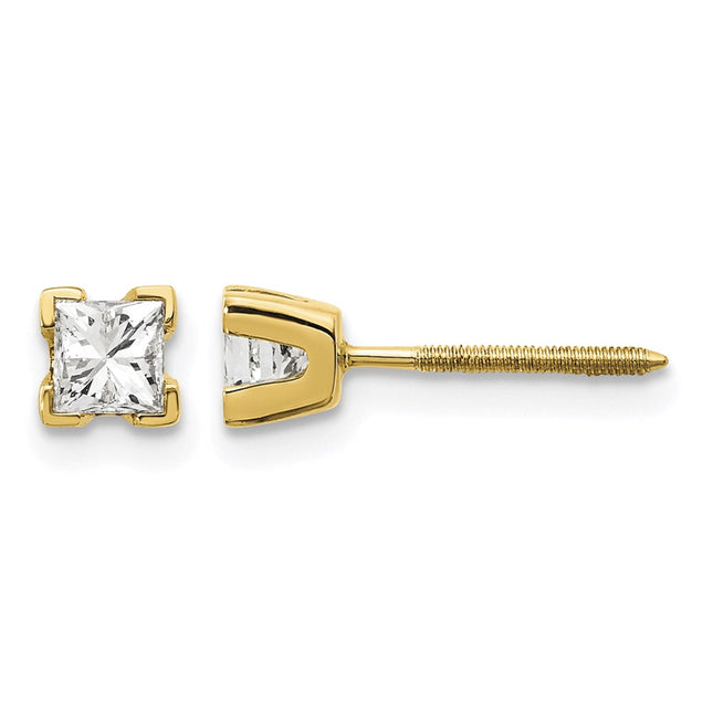 14k VS Quality Complete Princess-cut Diamond Earrings, 3.5 x 3.5mm