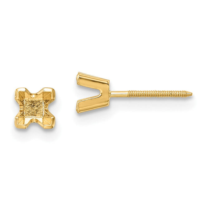 14k Princess-cut Stud Earring Mountings, 2.75 x 2.75mm (XAP1)