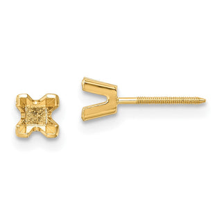 14k Princess-cut Stud Earring Mountings (Style XAP4)