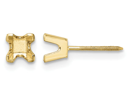 14k Princess-cut Stud Earring Mountings, 3.75 x 3.75mm