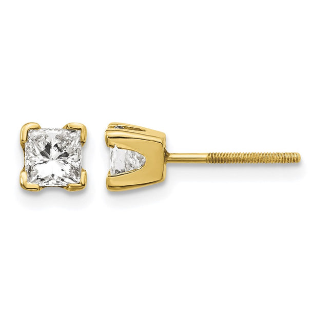 14k VS Quality Complete Princess-cut Diamond Earrings, 3.75 x 3.75mm