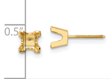 14k Princess-cut Stud Earring Mountings, 4 x 4mm