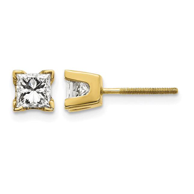 14k VS Quality Complete Princess-cut Diamond Earrings, 4 x 4mm