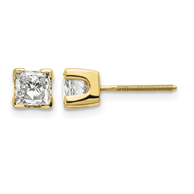 14k VS Quality Complete Princess-cut Diamond Earrings, 4.5 x 4.5mm