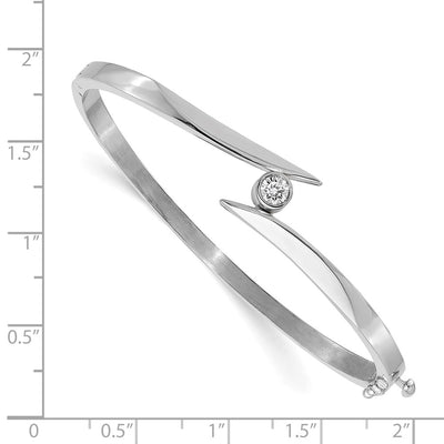 14K White Gold Holds 1/4 carat Round Stone Hinged Oval Bangle Bracelet Mounting, 7 x 12mm