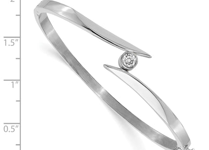 14k White Gold Complete 1/4 carat AA Diamond Hinged Oval Bangle Bracelet, 7 x 12mm